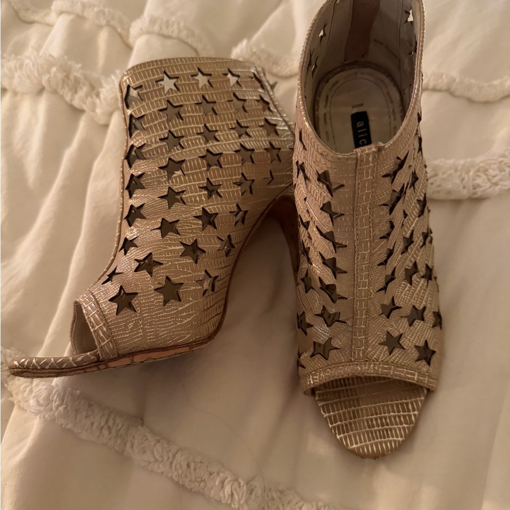 Alice + Olivia Gold Star Peep Toe Giovanna Boots - Picture 2 of 7
